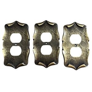 3 Vtg MCM Amerock Carriage House Brass Double Power Outlet Cover‎ Plate Vintage